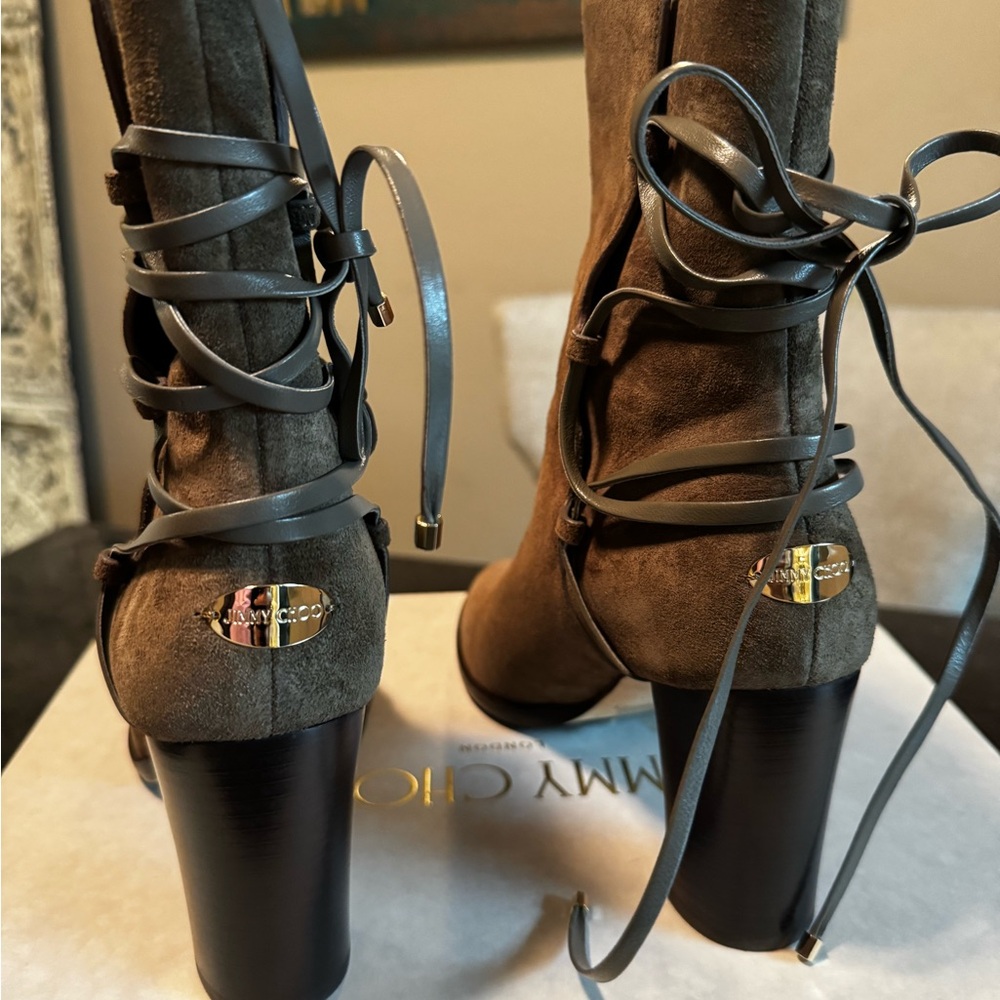 Jimmy Choo Dark Brown Suede Heeled Boots - Picture 3 of 9